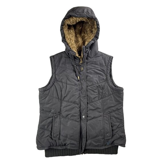 American Eagle Outfitters Jackets & Blazers - American Eagle Vest Womens Large Blue Hooded Sherpa Lined Quilted Full Zip Y2K